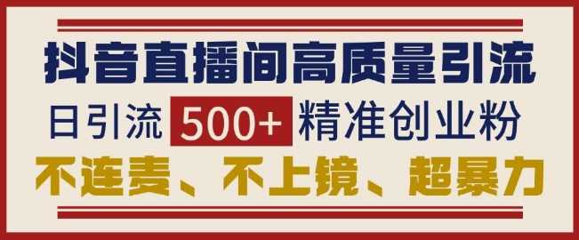 抖音直播间引流创业粉，无需连麦、不用上镜、超暴力，日引流500+高质量精准创业粉-玖哥网创