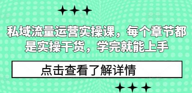 私域流量运营实操课，每个章节都是实操干货，学完就能上手-玖哥网创