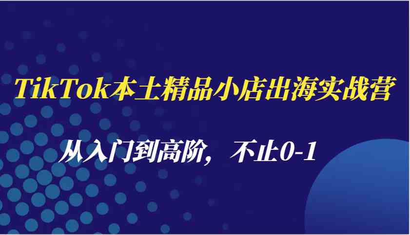 TikTok本土精品小店出海实战营，从入门到高阶，不止0-1-玖哥网创