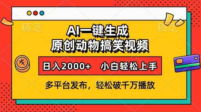 （13855期）AI一键生成动物搞笑视频，多平台发布，轻松破千万播放，日入2000+，小…-玖哥网创