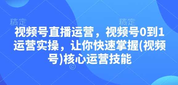 视频号直播运营，视频号0到1运营实操，让你快速掌握(视频号)核心运营技能-玖哥网创