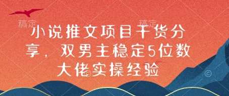 小说推文项目干货分享，双男主稳定5位数大佬实操经验-玖哥网创