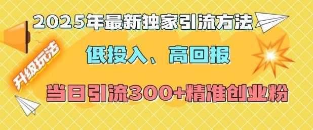 2025年最新独家引流方法，低投入高回报？当日引流300+精准创业粉-玖哥网创