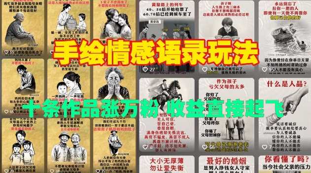 手绘情感语录玩法，十条作品涨万粉，收益直接起飞-玖哥网创