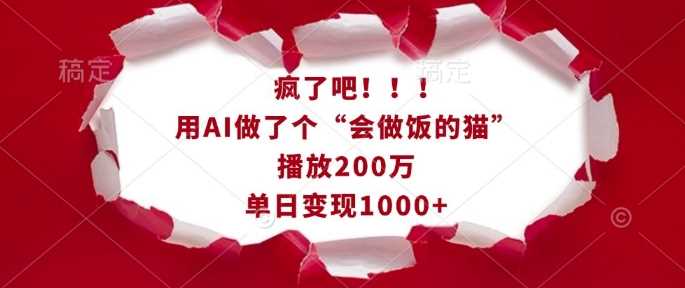 疯了吧！用AI做了个“会做饭的猫”，播放200万，单日变现1k-玖哥网创