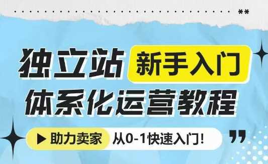 独立站新手入门体系化运营教程，助力独立站卖家从0-1快速入门!-玖哥网创
