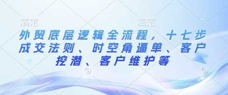 外贸底层逻辑全流程，十七步成交法则、时空角逼单、客户挖潜、客户维护等-玖哥网创
