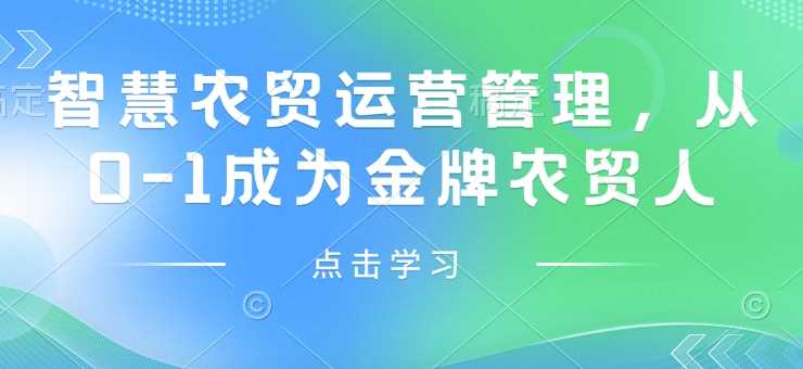 智慧农贸运营管理，从0-1成为金牌农贸人-玖哥网创