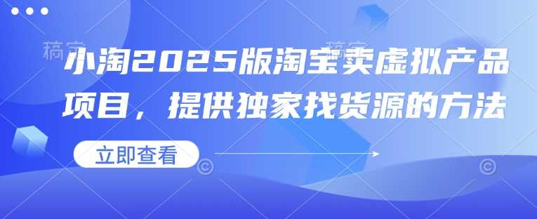 小淘2025版淘宝卖虚拟产品项目，提供独家找货源的方法-玖哥网创