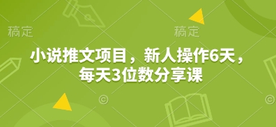 小说推文项目，新人操作6天，每天3位数分享课-玖哥网创