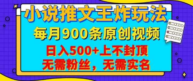 小说推文王炸玩法，一键代发，每月最多领900条原创视频，播放量收益日入5张，无需粉丝，无需实名【揭秘】-玖哥网创