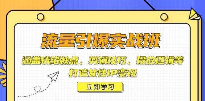 流量引爆实战班，涵盖情绪触点，剪辑技巧，投放逻辑等，打造女性IP变现-玖哥网创