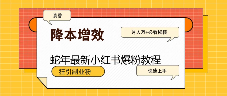 蛇年最新小红书爆粉教程，狂引副业粉，月入万+必看-玖哥网创