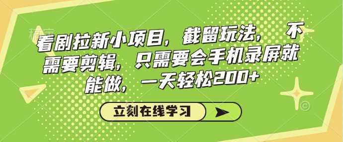 看剧拉新小项目，截留玩法， 不需要剪辑，只需要会手机录屏就能做，一天轻松200+-玖哥网创