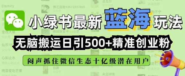 小绿书无脑搬运引流，全自动日引500精准创业粉，微信生态内又一个闷声发财的机会-玖哥网创