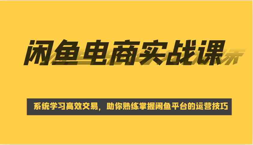 闲鱼电商实战课，系统学习高效交易，助你熟练掌握闲鱼平台的运营技巧-玖哥网创