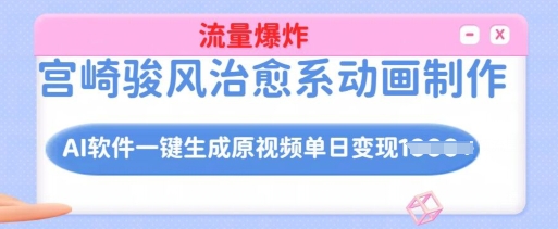 宫崎骏风治愈系动画制作，AI软件一键生成原创视频流量爆炸，单日变现多张，详细实操流程-玖哥网创