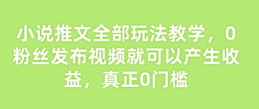 小说推文全部玩法教学，0粉丝发布视频就可以产生收益，真正0门槛-玖哥网创