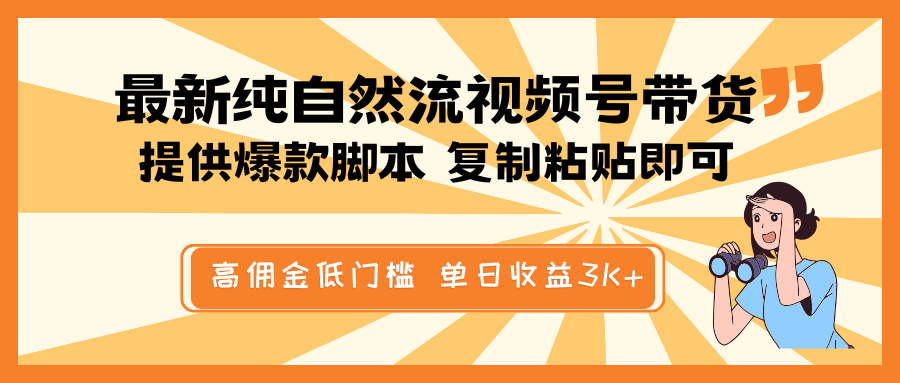 最新纯自然流视频号带货，提供爆款脚本简单 复制粘贴即可，高佣金低门槛，单日收益3K+-玖哥网创