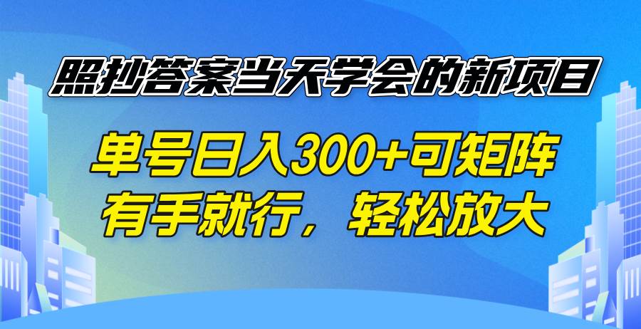 （14246期）照抄答案当天学会的新项目，单号日入300 +可矩阵，有手就行，轻松放大-玖哥网创