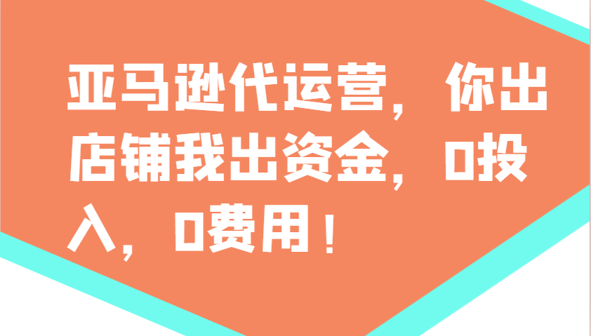 亚马逊代运营，你出店铺我出资金，0投入，0费用，无责任每天300分红，赢亏我承担-玖哥网创