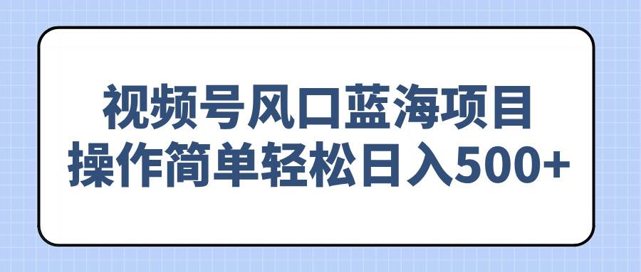 （14276期）视频号风口蓝海项目，操作简单轻松日入500+-玖哥网创