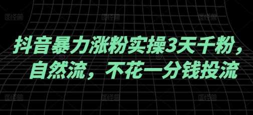 抖音暴力涨粉实操3天千粉，自然流，不花一分钱投流，实操经验分享-玖哥网创