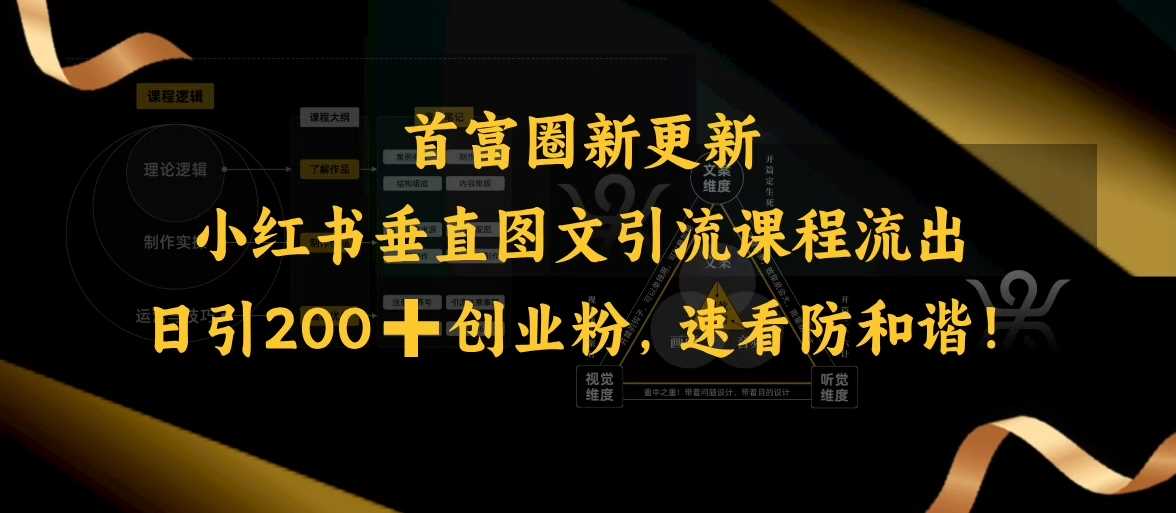小红书垂直图文引流课程流出，日引200+创业粉，速看防和谐-玖哥网创
