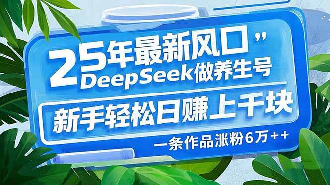（14341期）25年最新风口，用DeepSeek做养生号，新手轻松日赚上千块，一条作品涨粉…-玖哥网创