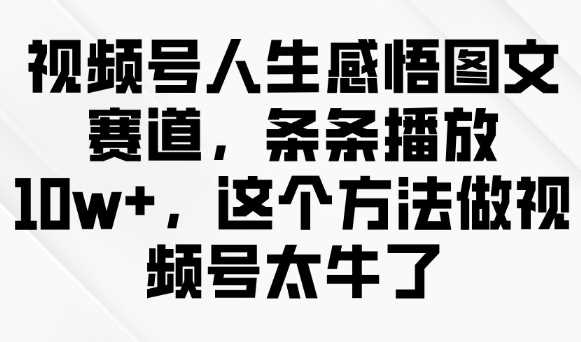 视频号人生感悟图文赛道，条条播放10w+，这个方法做视频号太牛了-玖哥网创