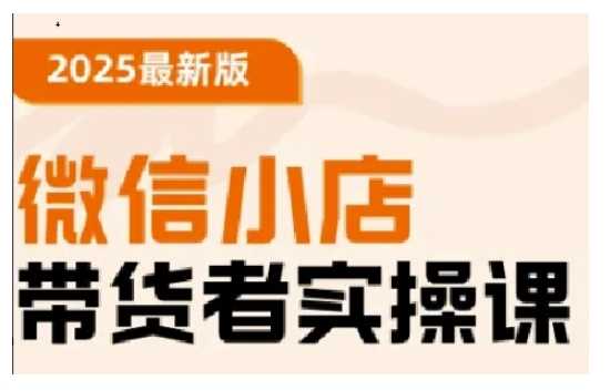 2025最新版微信小店带货者实操课，基础操作到高级运营技巧，快速上手-玖哥网创