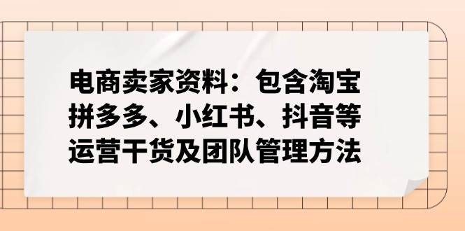 （14354期）电商卖家资料：包含淘宝、拼多多、小红书、抖音等运营干货及团队管理方法-玖哥网创