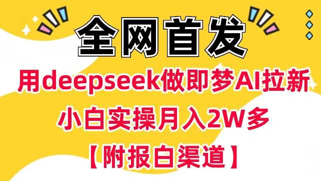 用deepseek做即梦Ai拉新 小白实操月入过W+【附报白渠道】-玖哥网创
