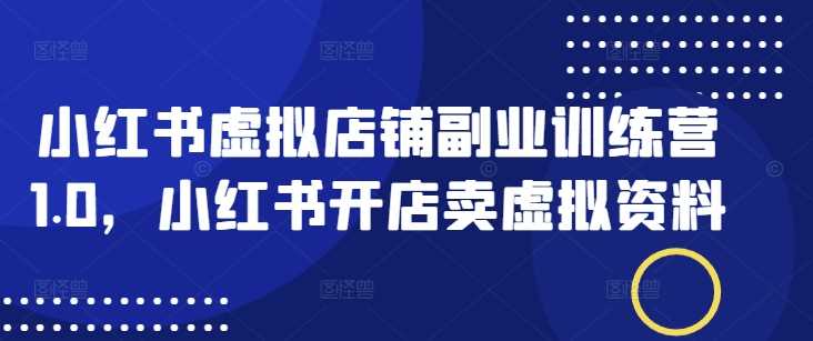 小红书虚拟店铺副业训练营1.0，小红书开店卖虚拟资料-玖哥网创