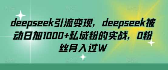 deepseek引流变现，deepseek被动日加1000+私域粉的实战，0粉丝月入过W-玖哥网创