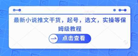 最新小说推文干货，起号，选文，实操等保姆级教程-玖哥网创