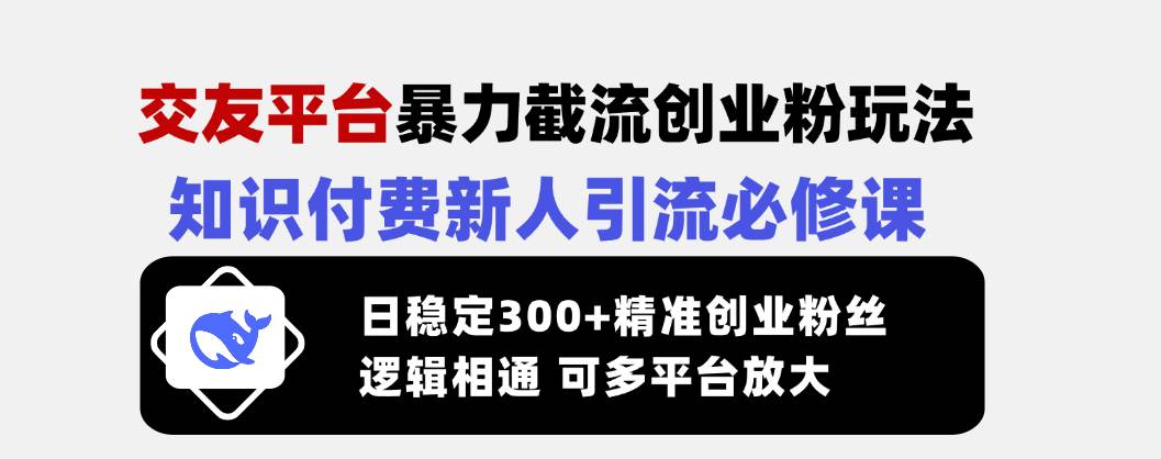 （14432期）交友平台暴力截流创业粉玩法，知识付费新人引流必修课，日稳定300+精准…-玖哥网创