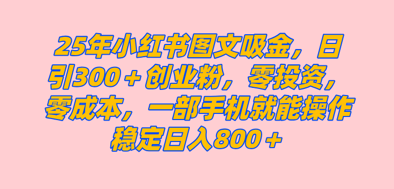 （14437期）25年小红书创业粉图文自热打法，一部手机简单操作， 日引300＋创业粉，零投资，零成本，每天利用20分钟就能完成-玖哥网创