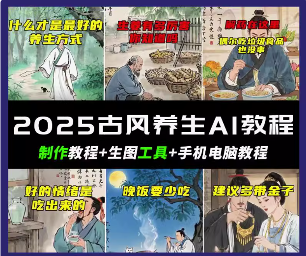 抖音AI古风养生视频教程日入五张 轻松涨粉 10W+-玖哥网创