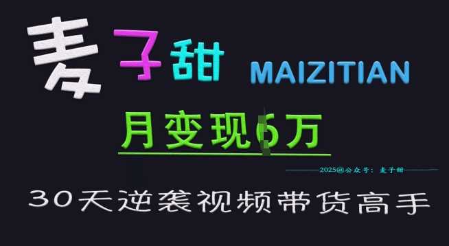麦子甜30天逆袭视频带货高手，单月变现6W加特训营-玖哥网创