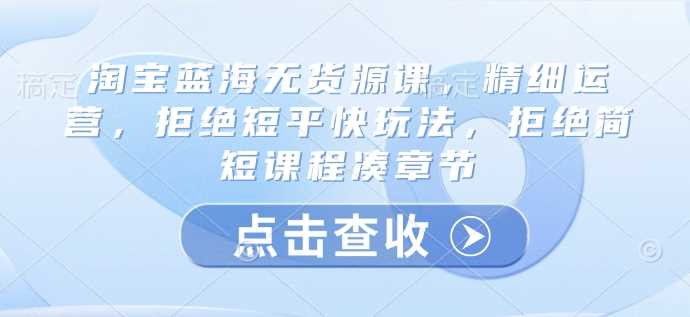 淘宝蓝海无货源课，精细运营，拒绝短平快玩法，拒绝简短课程凑章节-玖哥网创