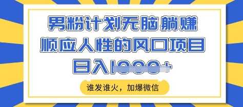 男粉计划无脑躺Z，顺应人性的风口项目，谁发谁火，加爆微信，日入多张【揭秘】-玖哥网创