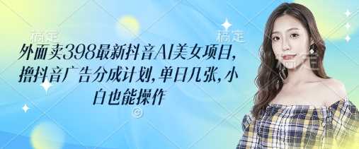 外面卖398最新抖音AI美女项目，撸抖音广告分成计划，单日几张，小白也能操作-玖哥网创