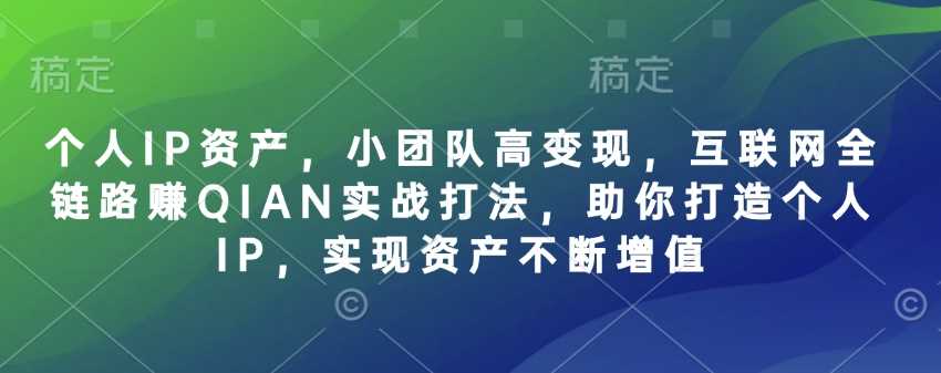 个人IP资产，小团队高变现，互联网全链路赚QIAN实战打法，助你打造个人IP，实现资产不断增值-玖哥网创