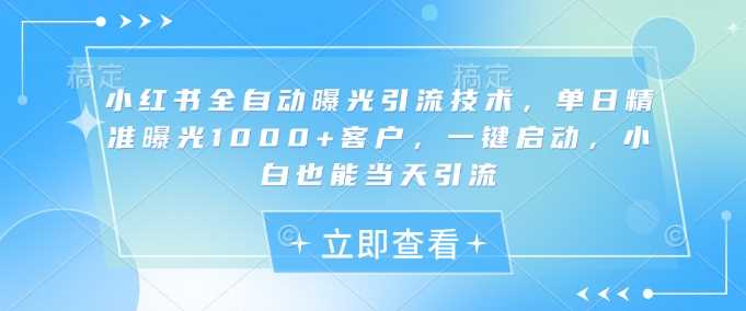 小红书全自动曝光引流技术，单日精准曝光1000+客户，一键启动，小白也能当天引流【揭秘】-玖哥网创