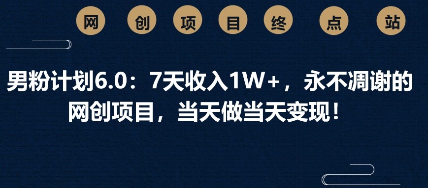 男粉计划6.0：7天收入1W+，永不凋谢的网创项目，当天做当天变现！-玖哥网创