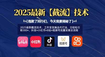 2025最新截流技术，工作室实操迭代打法，日轻松引粉300+，抖音+小红书+B站+视频号流量实操全流程-玖哥网创