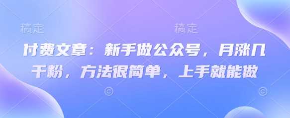 付费文章：新手做公众号，月涨几干粉，方法很简单，上手就能做-玖哥网创