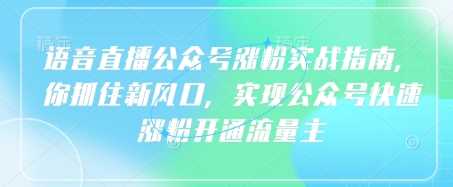 语音直播公众号涨粉实战指南，你抓住新风口，实现公众号快速涨粉开通流量主-玖哥网创