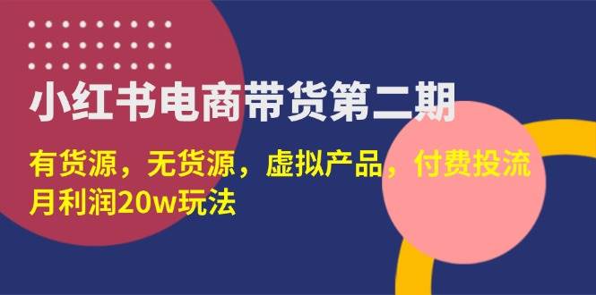 （14186期）小红书电商带货第二期，有货源，无货源，虚拟产品，付费投流，月利润20w-玖哥网创